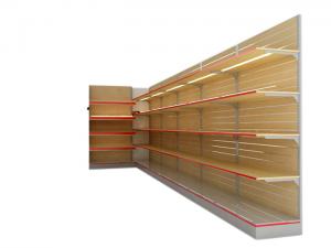 轉角中纖板鋼木商超貨架 木制商場超市展示貨架生產批發(fā)